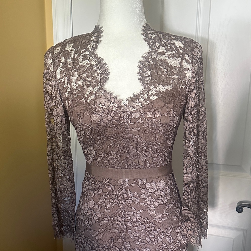 Temperley London Lace Long Sleeve Dress in Brown - Picture 4 of 5